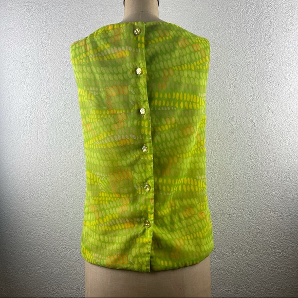 Vintage l 60s M Bright Green Criss-Cross Lattice Neckline Button-Down Back Shell - Picture 7 of 14